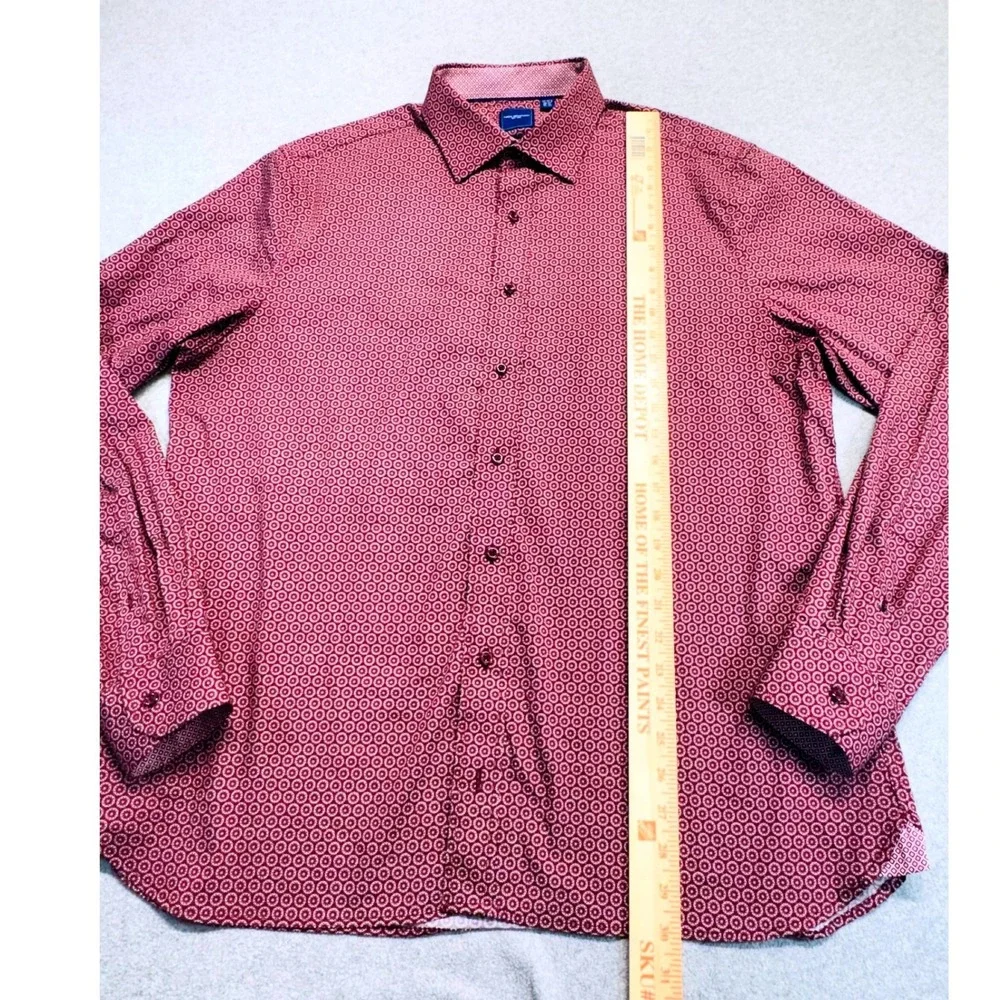 Nick Graham Stretch Modern Fit Men's XL 17-17.5 Geometric Button Shirt Burgundy